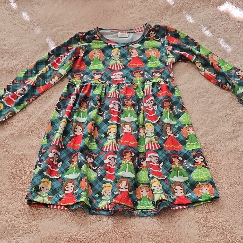 Colorful Long Sleeve Dress with Cartoon Characters